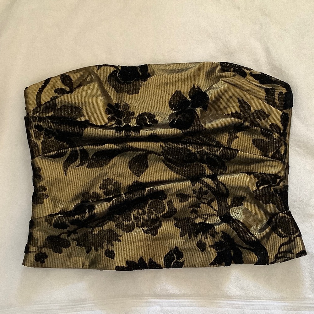 Floral Strapless Top in Gold and Black